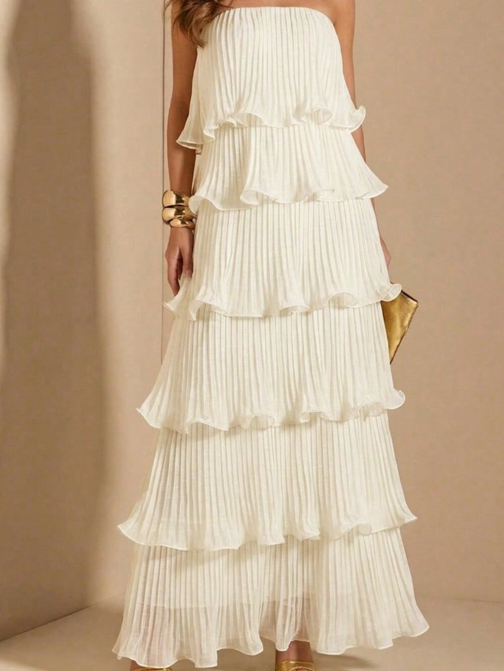 Apricot Elegant Women's Strapless Tiered Dress - Picture 3 of 6